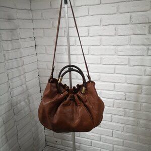 Un-branded Genuine Leather Ladies Dark Tan w/ Gold Accents Hobo Bag